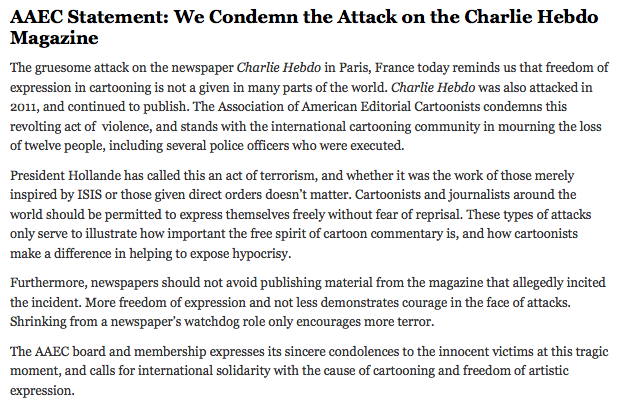 AAECstatement of support Charlie Hebdo